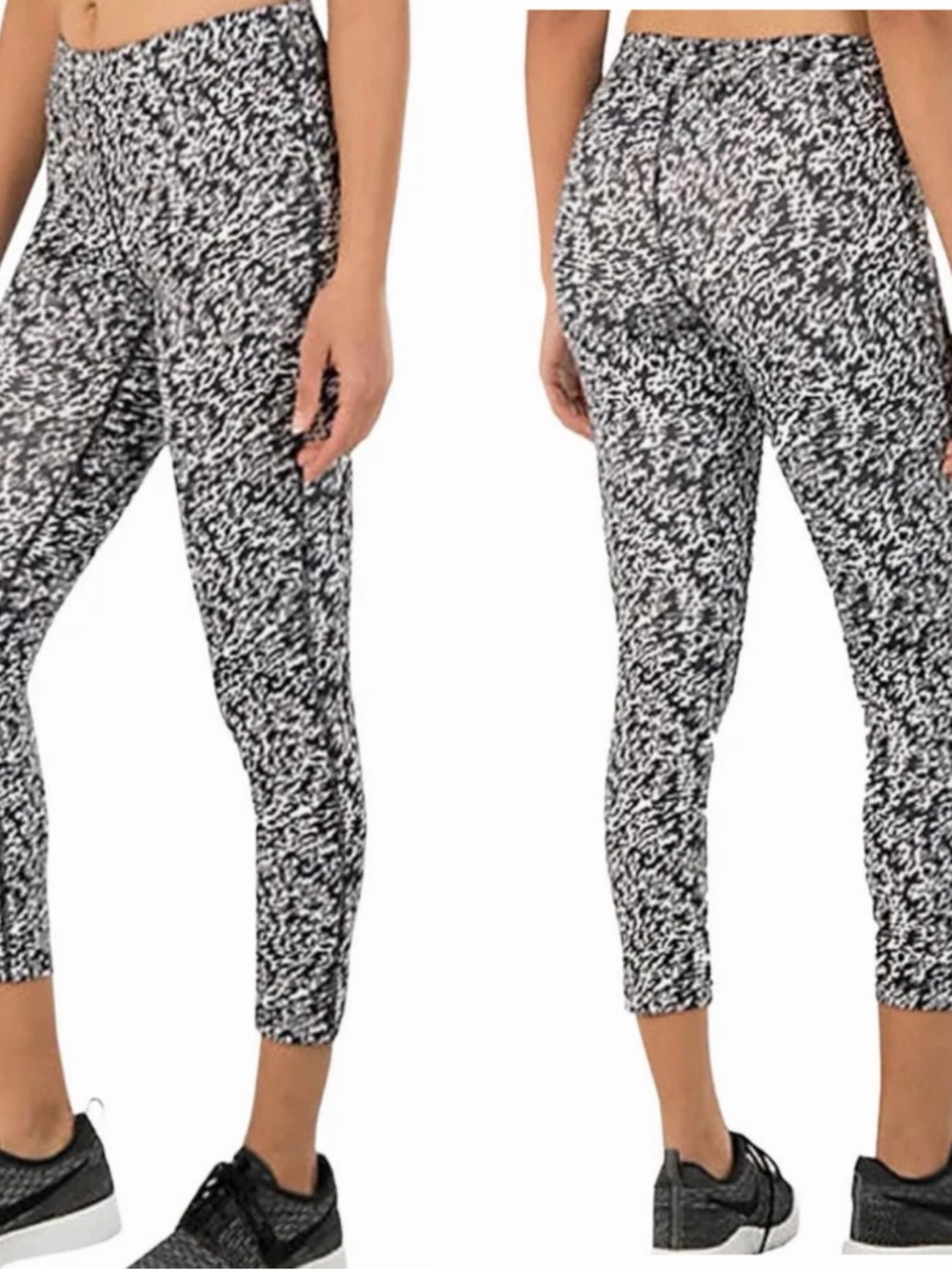 Nike Pronto Essential Running Cropped Leggings Black & White Pattern Size XL